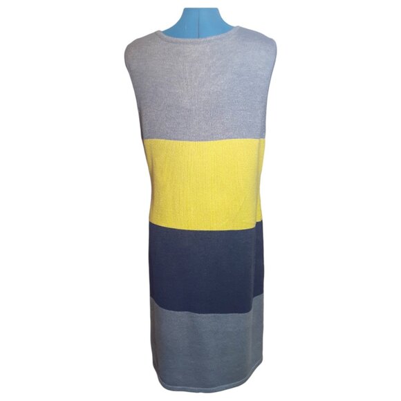 Calvin Klein Knit Sleeveless Sweater Dress Grey Yellow Color Block Chic Style - Picture 2 of 4